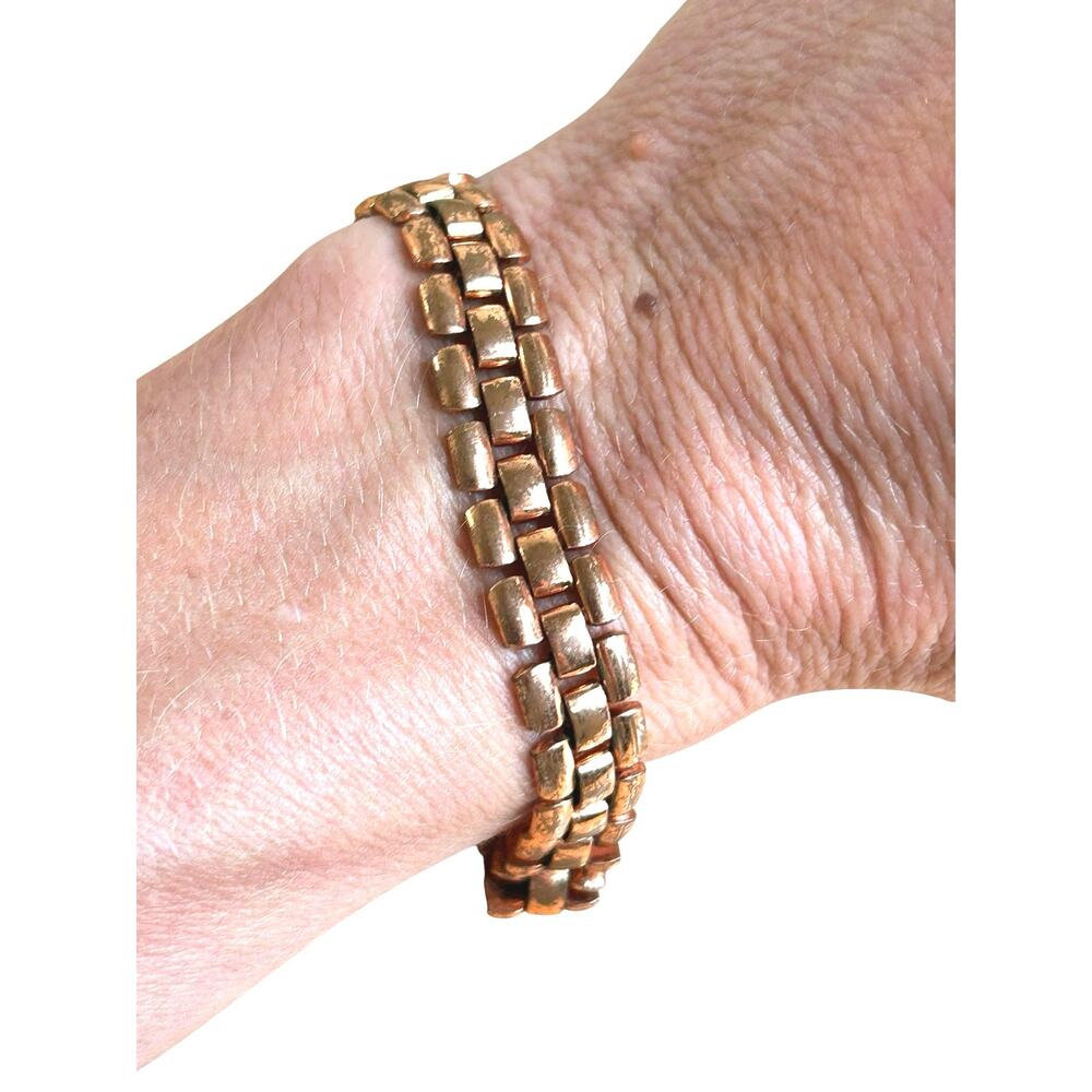 Vintage Solid Copper Brick Link Chain Bracelet Mid Century Modern Retro 8 Inches